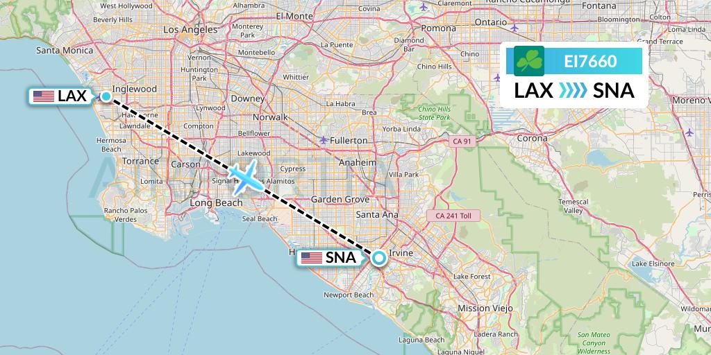 EI7660 Aer Lingus Flight Map: Los Angeles to Orange County