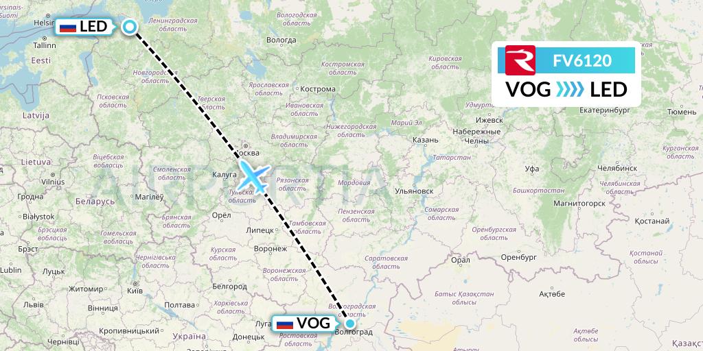 FV6120 Rossiya Flight Map: Volgograd to St. Petersburg