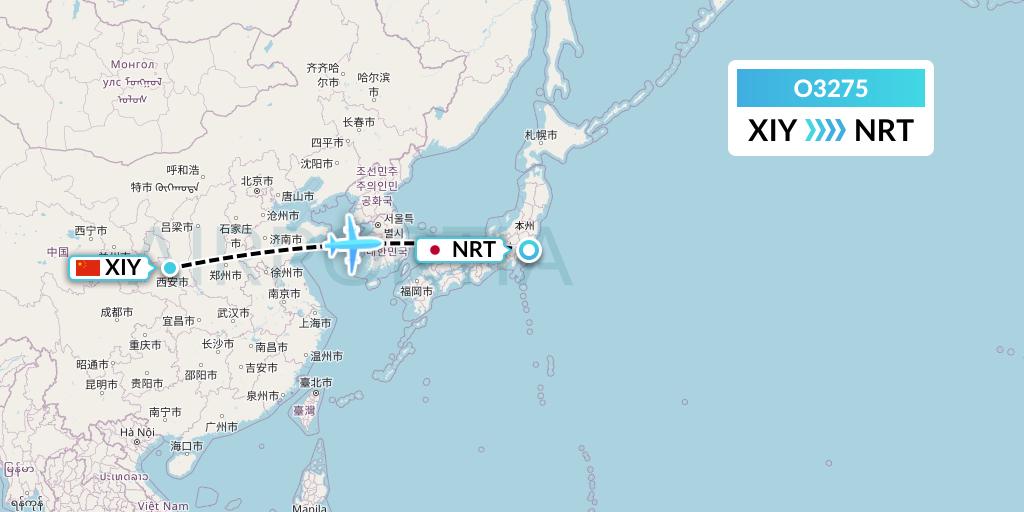 O3275 SF Airlines Flight Map: Xi'an to Tokyo