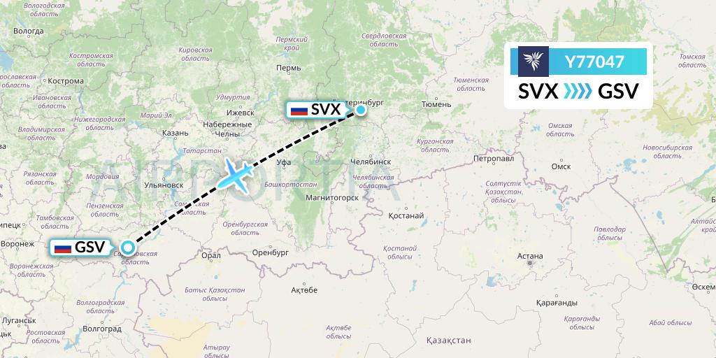 Y77047 NordStar Flight Map: Yekaterinburg to Saratov