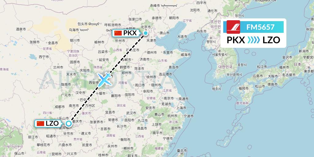FM5657 Shanghai Airlines Flight Map: Beijing to Luzhou