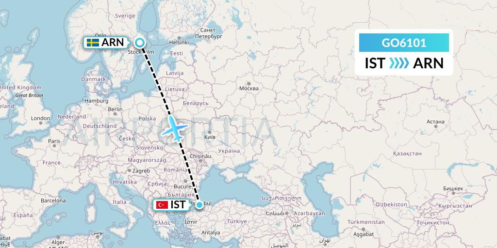 GO6101 ULS Airlines Cargo Flight Map: Istanbul to Stockholm