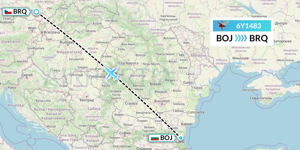 6Y1483 SmartLynx Flight Map: Burgas to Brno