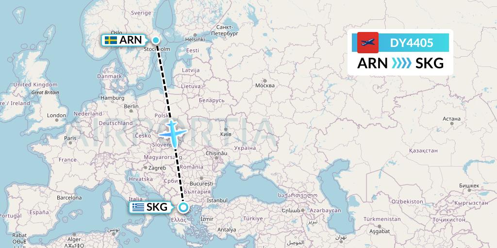 DY4405 Norwegian Flight Map: Stockholm to Thessaloniki