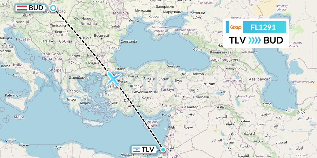 FL1291 AirTran Flight Map: Tel Aviv to Budapest