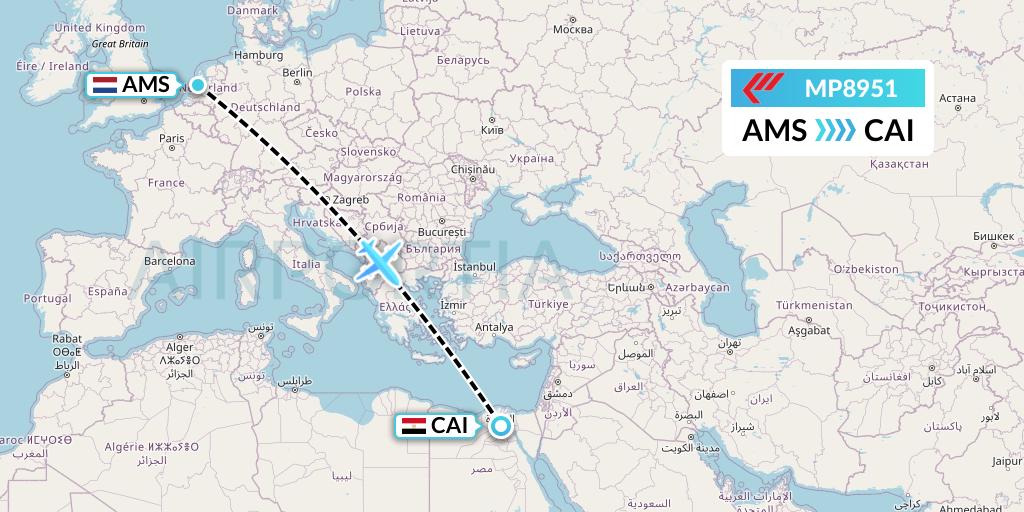 MP8951 Martinair Holland Flight Map: Amsterdam to Cairo