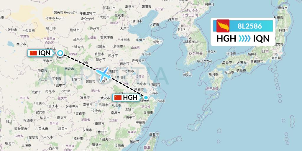 8L2586 Lucky Air Flight Map: Hangzhou to Qingyang