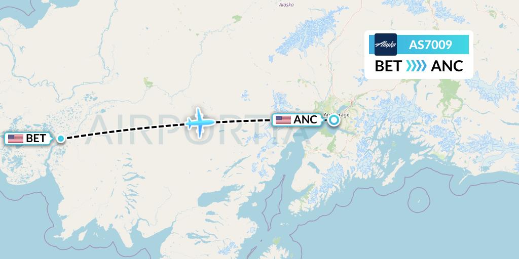 AS7009 Alaska Airlines Flight Map: Bethel to Anchorage