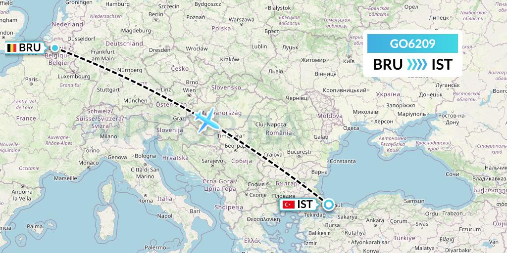 GO6209 ULS Airlines Cargo Flight Map: Brussels to Istanbul