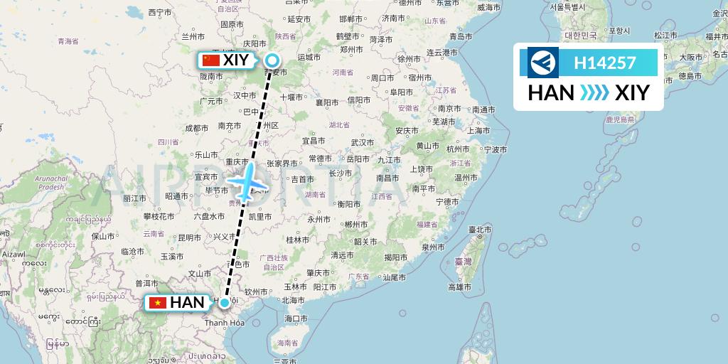 H14257 Hahn Air Systems Flight Map: Hanoi to Xi'an