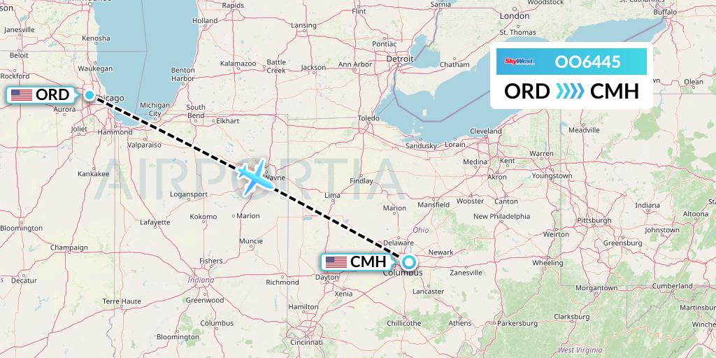 OO6445 SkyWest Airlines Flight Map: Chicago to Columbus