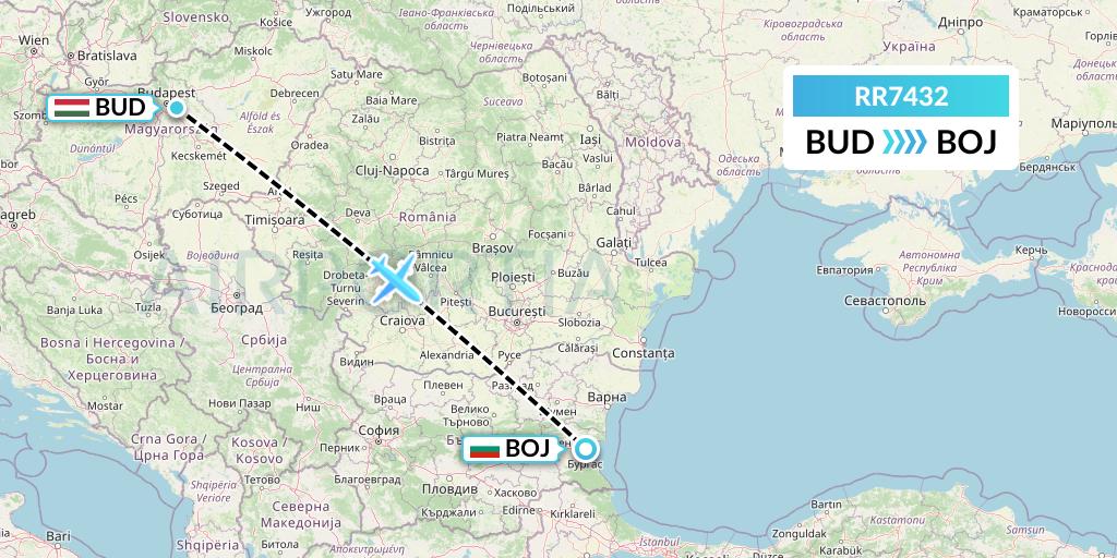 RR7432 Royal Air Force Flight Map: Budapest to Burgas