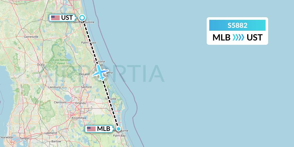 S5882 Star Air Flight Map: Melbourne to St. Augustine