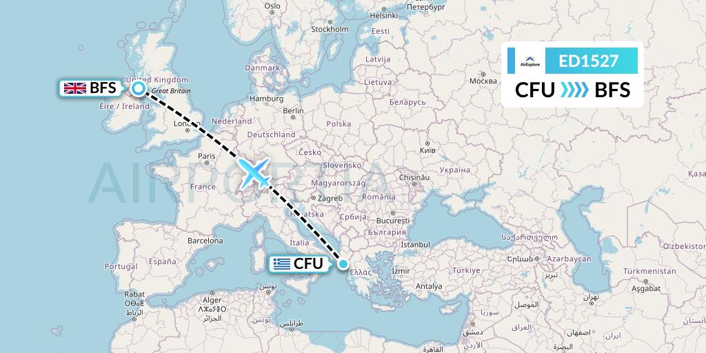 ED1527 AirExplore Flight Map: Corfu to Belfast