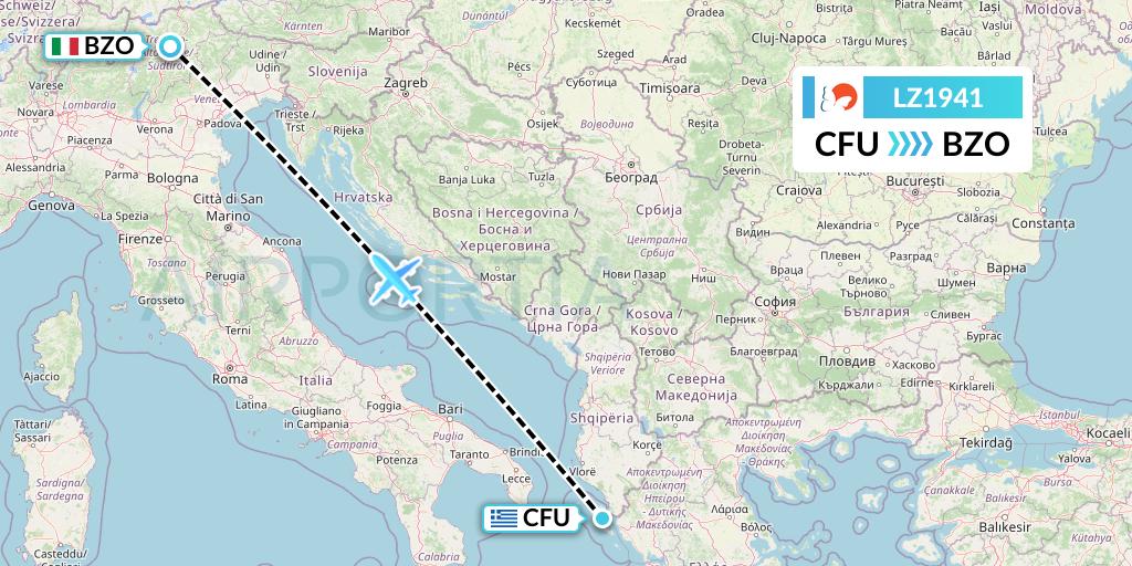 LZ1941 Air Link Flight Map: Corfu to Bolzano