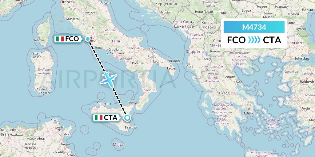 M4734 Mistral Air Flight Map: Rome to Catania