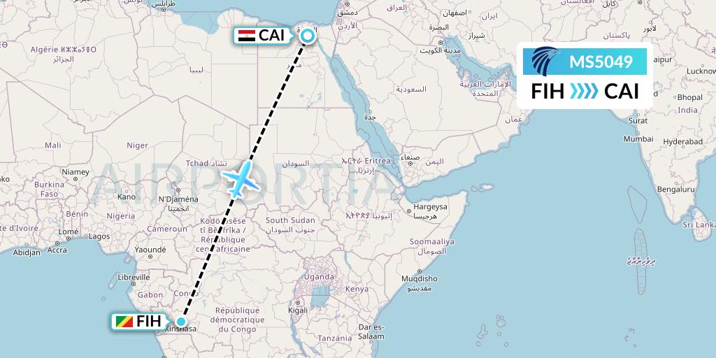 MS5049 EgyptAir Flight Map: Kinshasa to Cairo