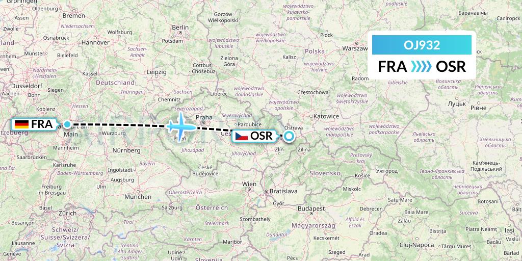 OJ932 NyxAir Flight Map: Frankfurt to Ostrava