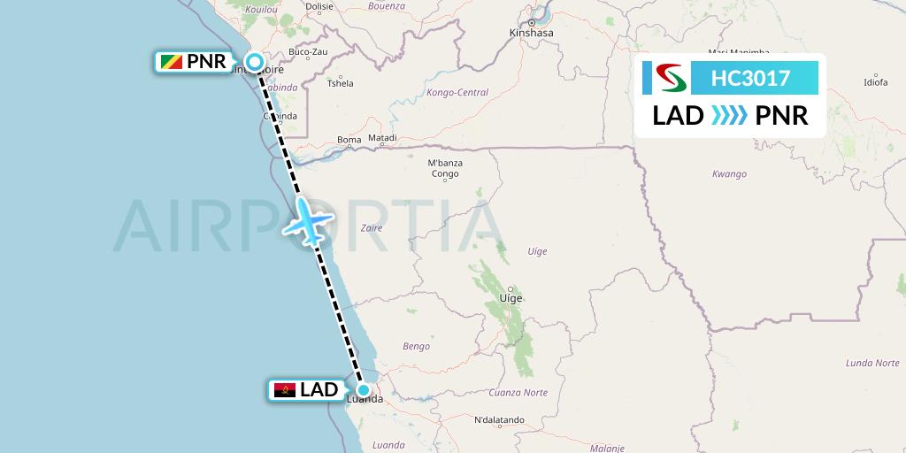 HC3017 Air Senegal Flight Map: Luanda to Pointe Noire