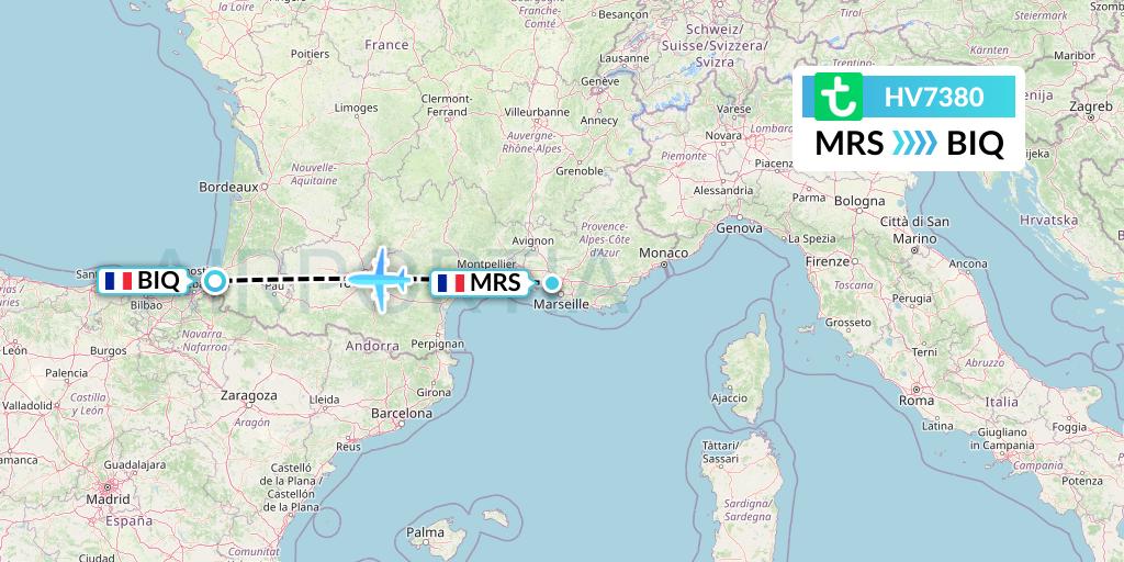 HV7380 Transavia Flight Map: Marseille to Biarritz