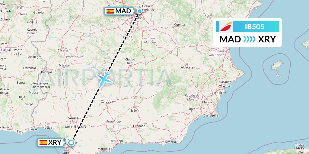 IB505 Iberia Flight Map: Madrid to Jerez