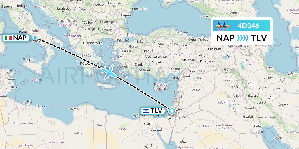 4D346 Air Sinai Flight Map: Naples to Tel Aviv