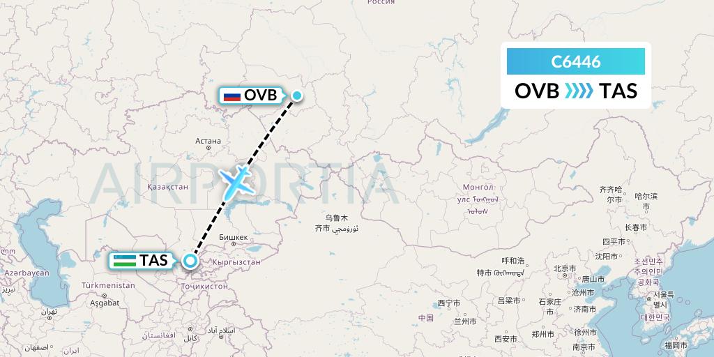 C6446 Capitol Air Express Flight Map: Novosibirsk to Tashkent