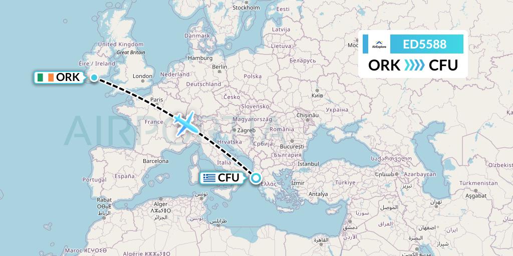 ED5588 AirExplore Flight Map: Cork to Corfu
