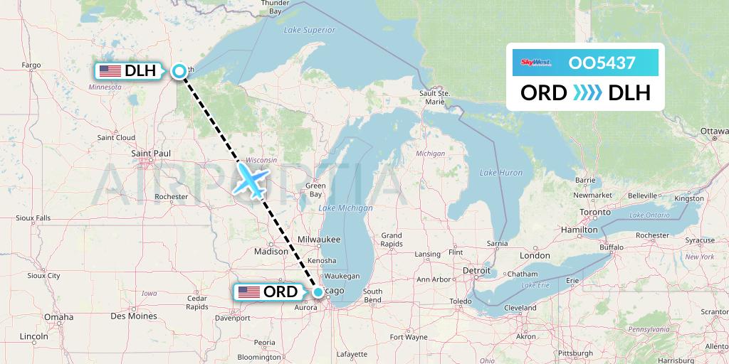 OO5437 SkyWest Airlines Flight Map: Chicago to Duluth