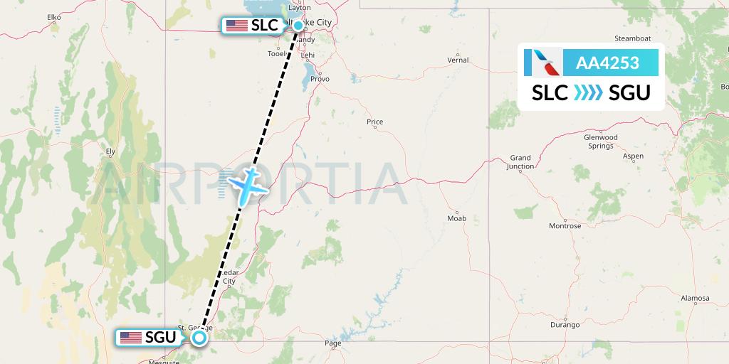 AA4253 American Airlines Flight Map: Salt Lake City to St. George