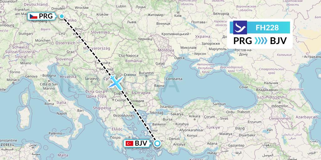 FH228 Freebird Airlines Flight Map: Prague to Bodrum