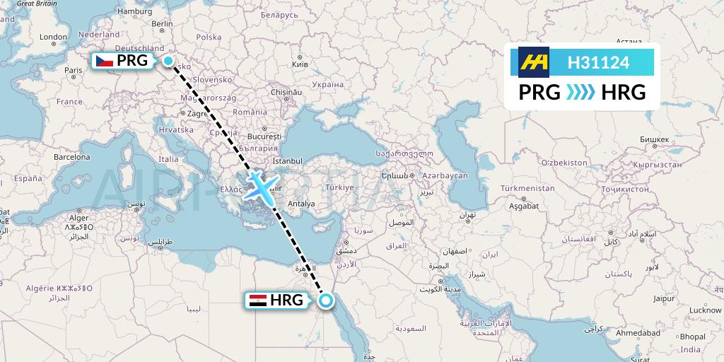 H31124 Harbour Air Flight Map: Prague to Hurghada