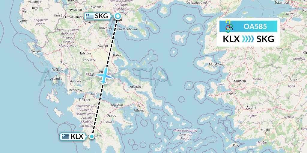 OA585 Olympic Air Flight Map: Kalamata to Thessaloniki