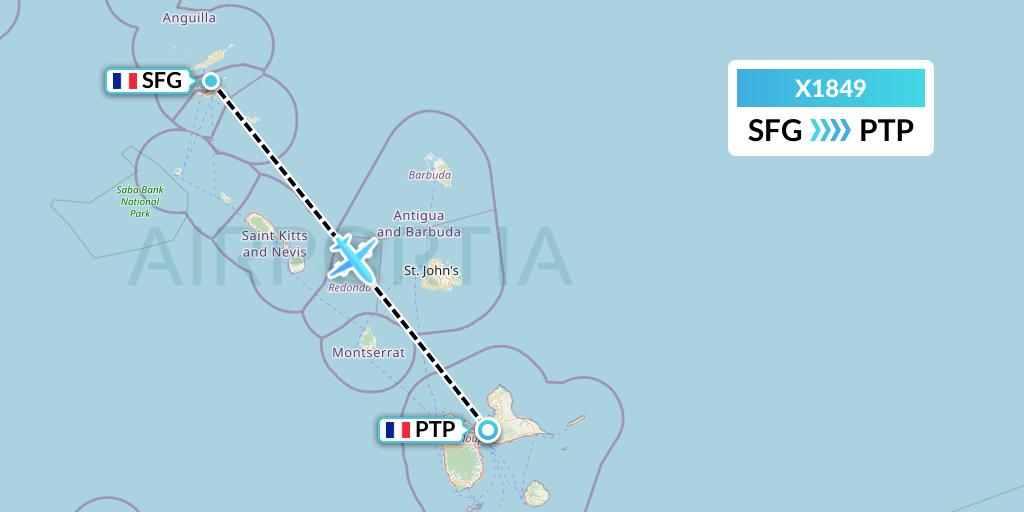 X1849 Nik Airways Flight Map: Sint Maarten to Pointe-a-Pitre