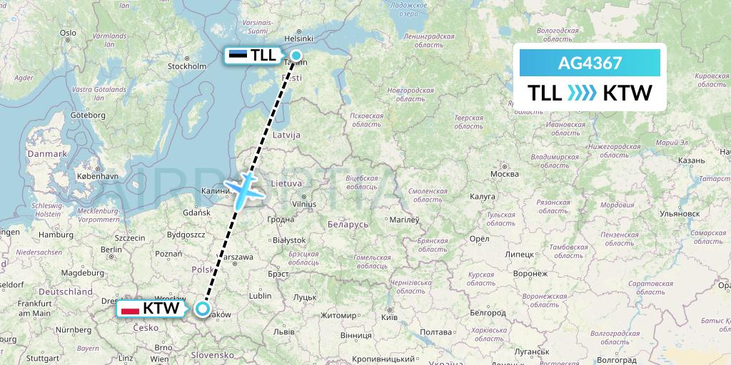 AG4367 Aruba Airlines Flight Map: Tallinn to Katowice