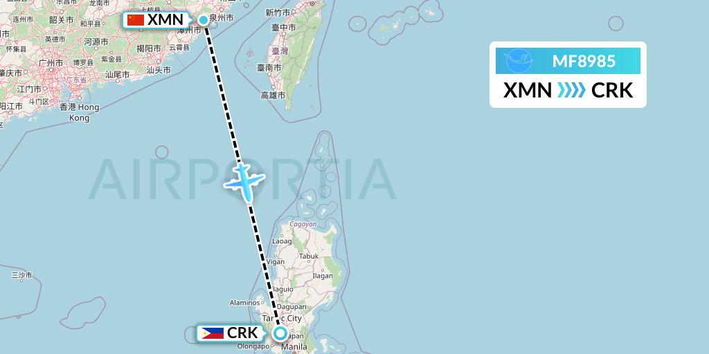 MF8985 Xiamen Airlines Flight Map: Xiamen to Angeles City