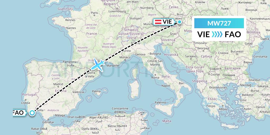 MW727 Mokulele Flight Service Flight Map: Vienna to Faro