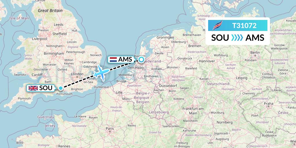 T31072 Eastern Airways Flight Map: Southampton to Amsterdam