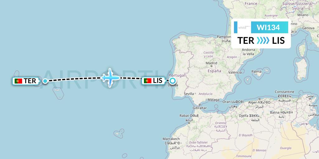 WI134 White Flight Map: Lajes to Lisbon