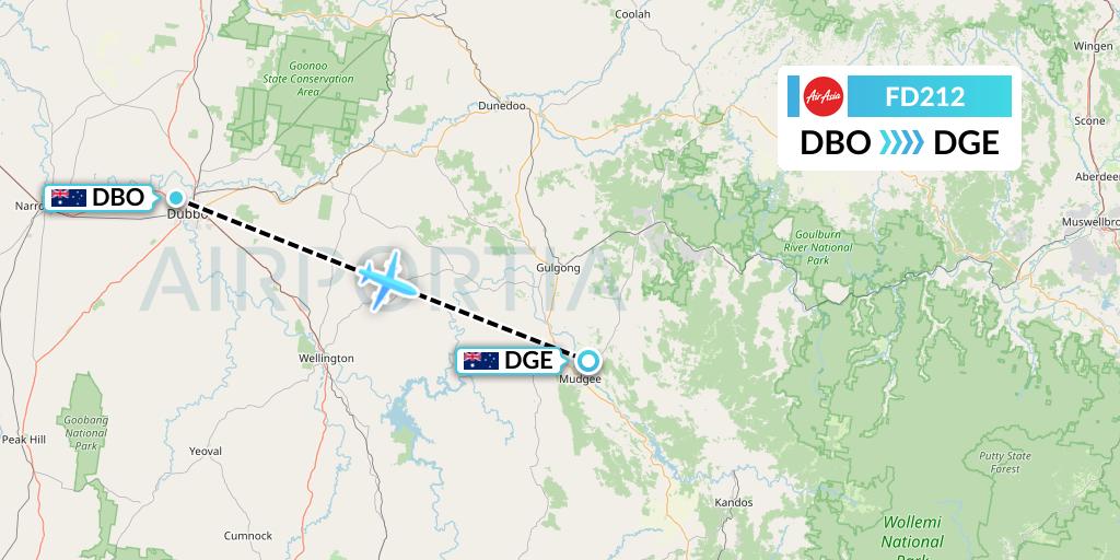 FD212 Thai AirAsia Flight Map: Dubbo to Mudgee