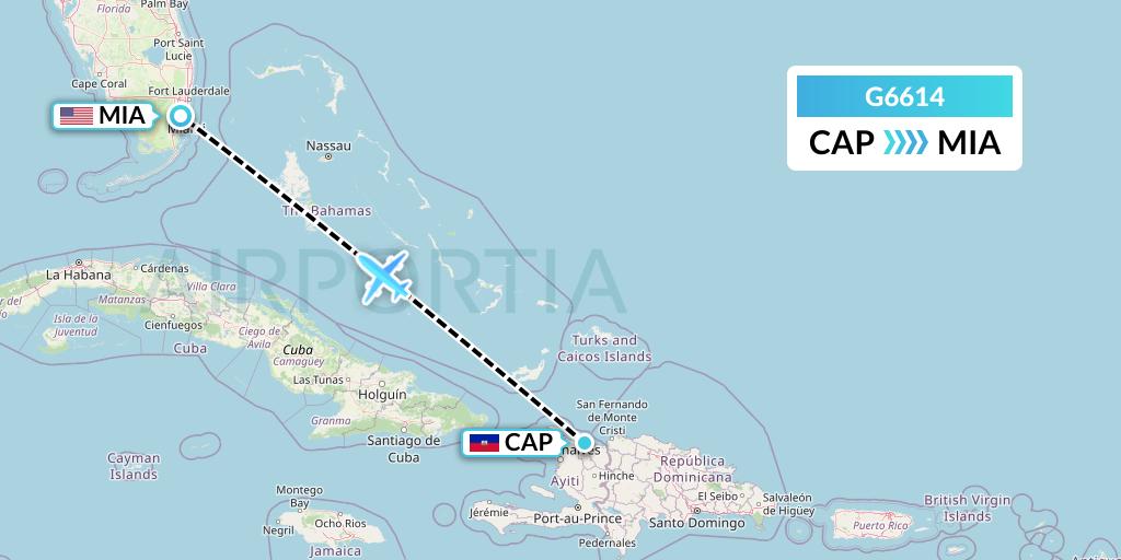 G6614 Fly Arna Flight Map: Cap-Haitien to Miami
