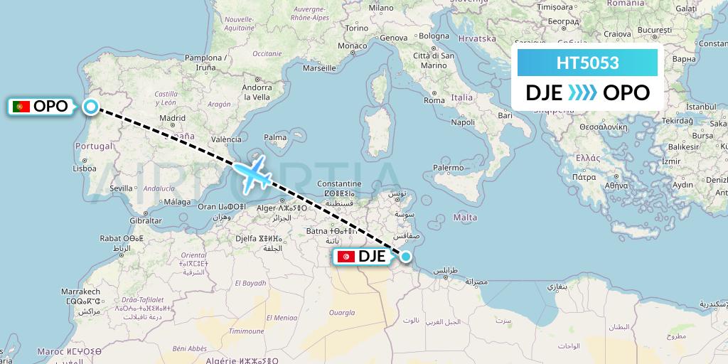 HT5053 Ningxia Cargo Airlines CO.,LTD Flight Map: Djerba to Porto