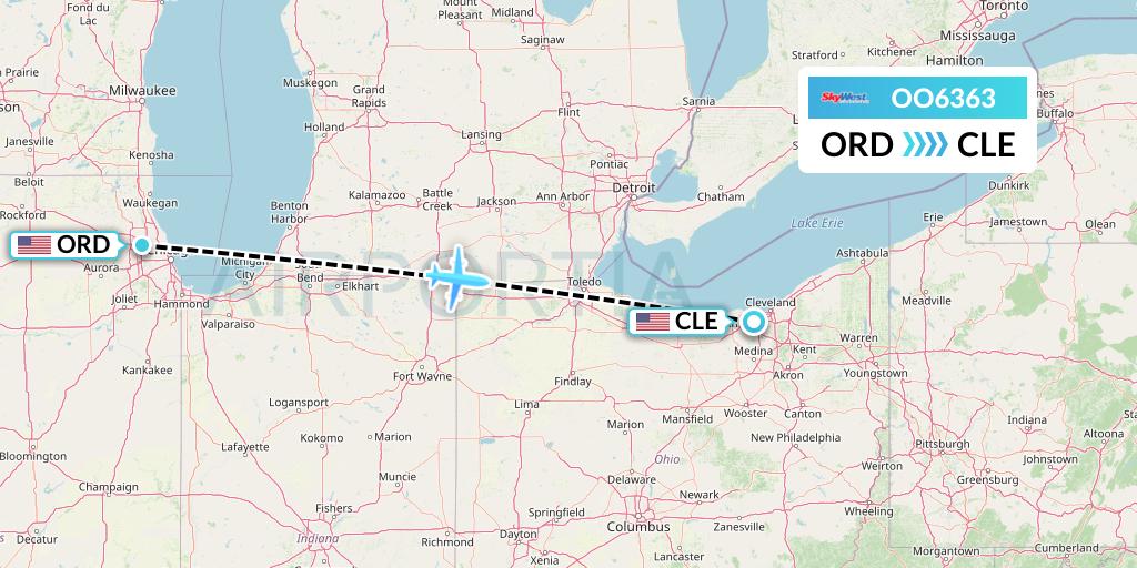 OO6363 SkyWest Airlines Flight Map: Chicago to Cleveland