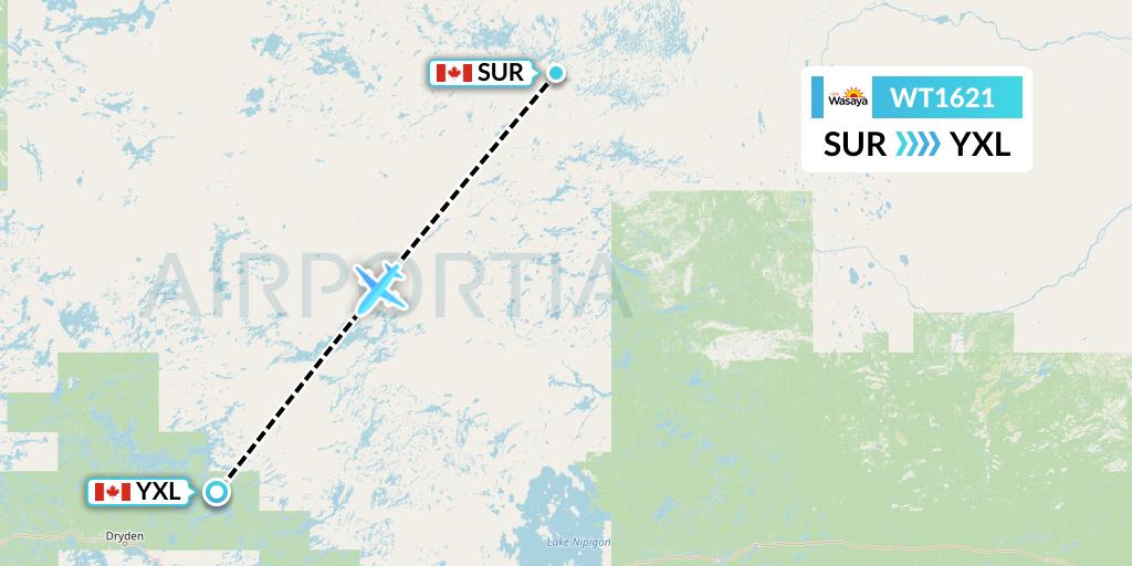 WT1621 Swiftair Flight Map: Summer Beaver to Sioux Lookout