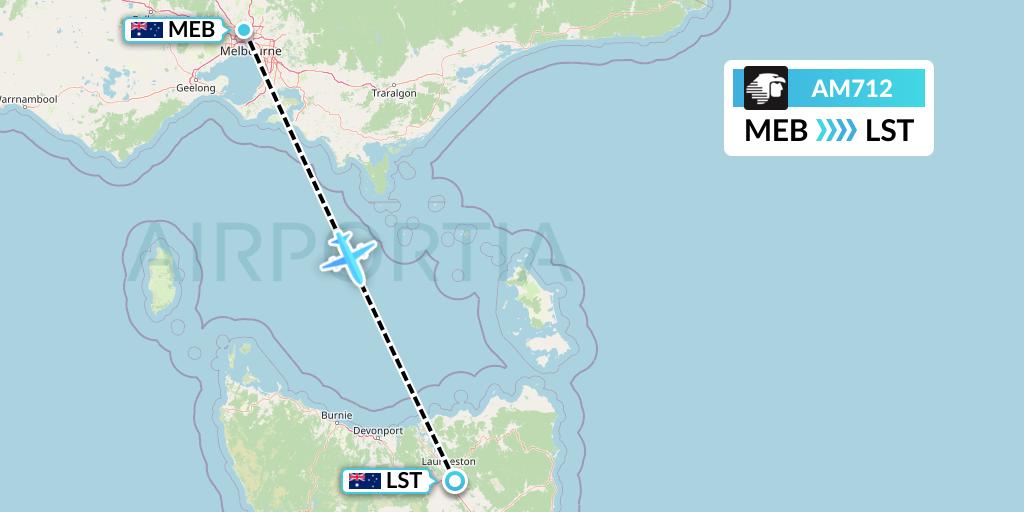 AM712 Aeromexico Flight Map: Essendon to Launceston