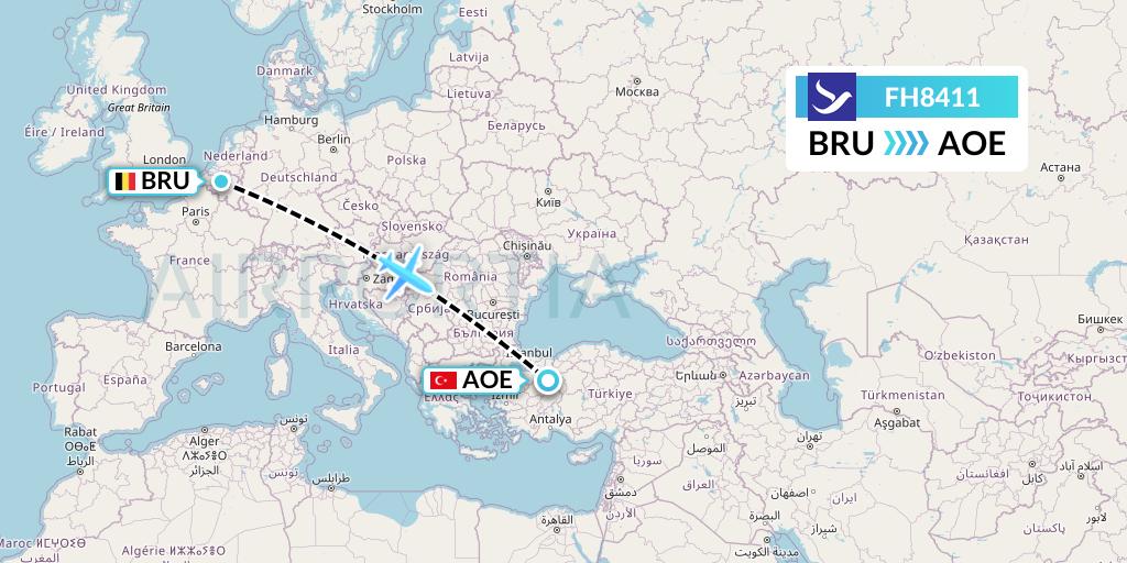 FH8411 Freebird Airlines Flight Map: Brussels to Eskisehir