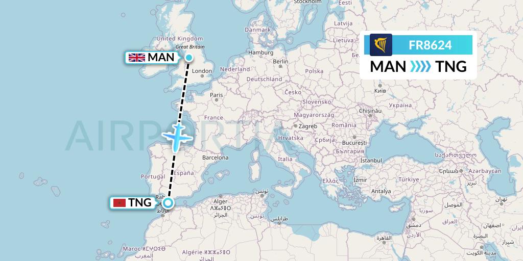 FR8624 Ryanair Flight Map: Manchester to Tangier