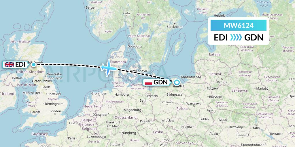 MW6124 Mokulele Flight Service Flight Map: Edinburgh to Gdansk