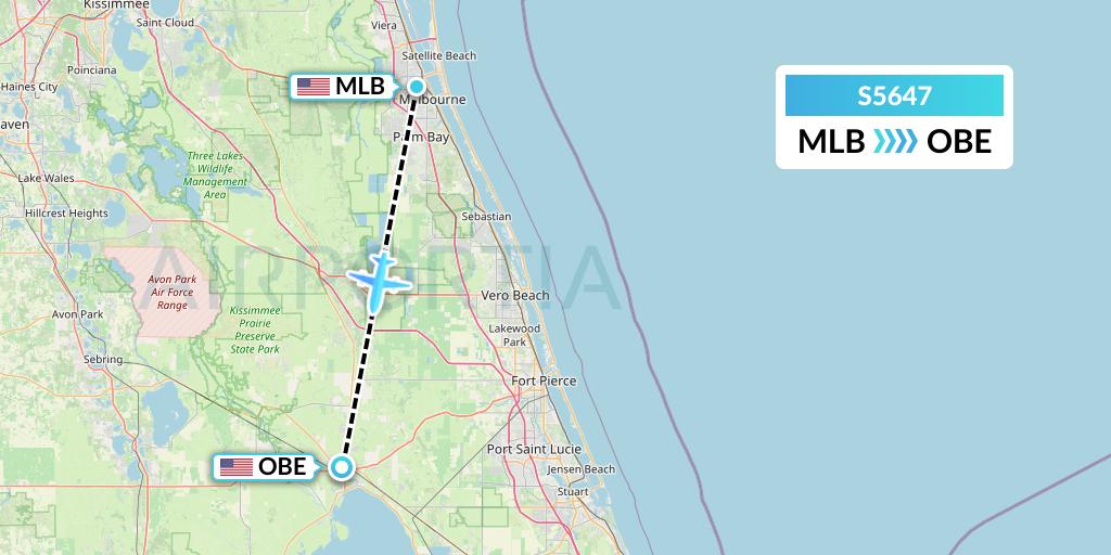 S5647 Star Air Flight Map: Melbourne to Okeechobee
