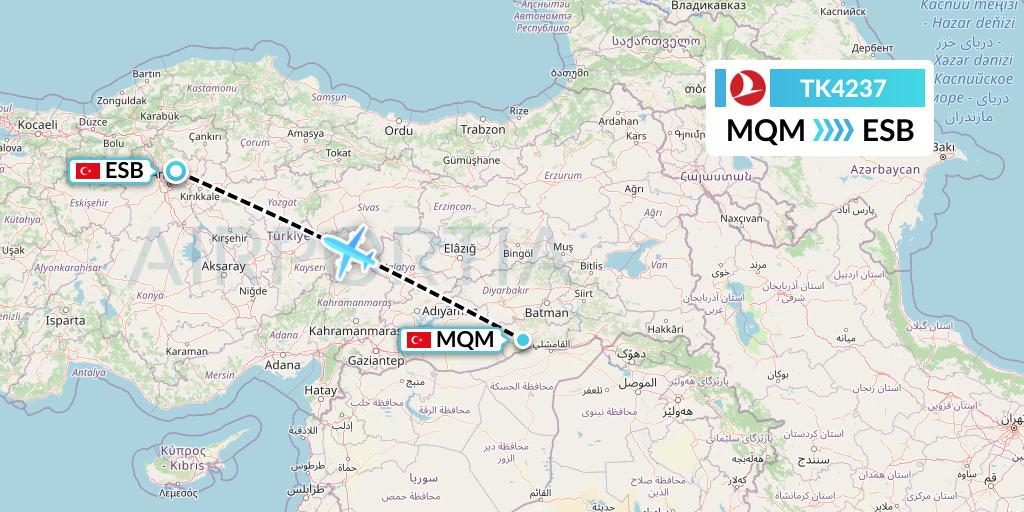 TK4237 Turkish Airlines Flight Map: Mardin to Ankara
